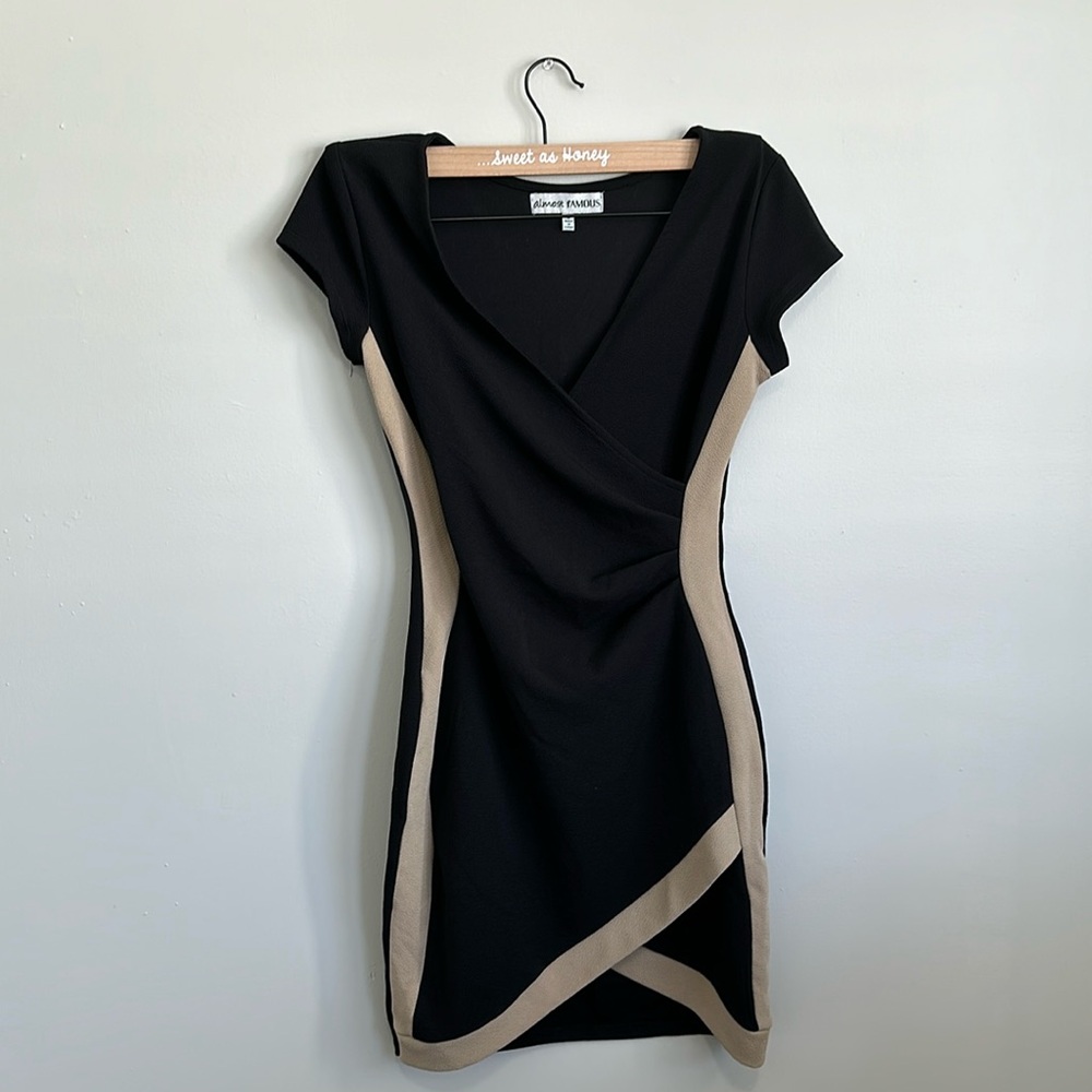 Black & beige formal midi dress